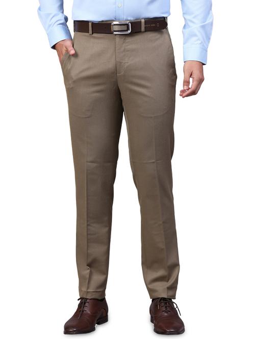 brown solid flat front formal trouser - 17769030 - Very Small Image - 1