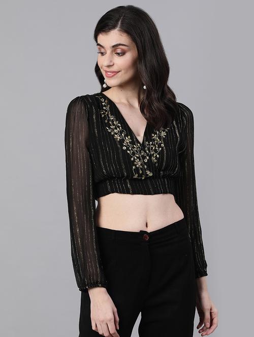 tie back embellished crop top - 17769195 - Very Small Image - 1