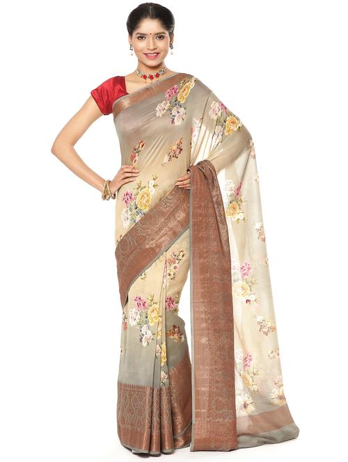 floral banarasi saree with blouse - 17769474 - Very Small Image - 1