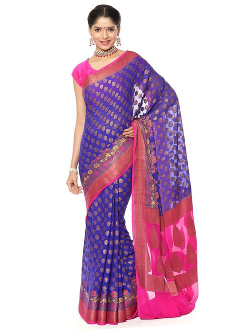 solid banarasi saree with blouse - 17769478 - Very Small Image - 1