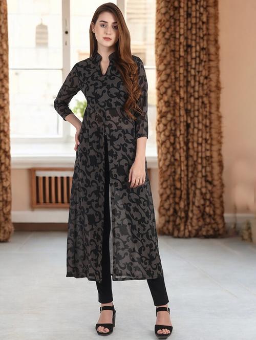mandarin neck front slit tunic - 17769786 - Very Small Image - 1