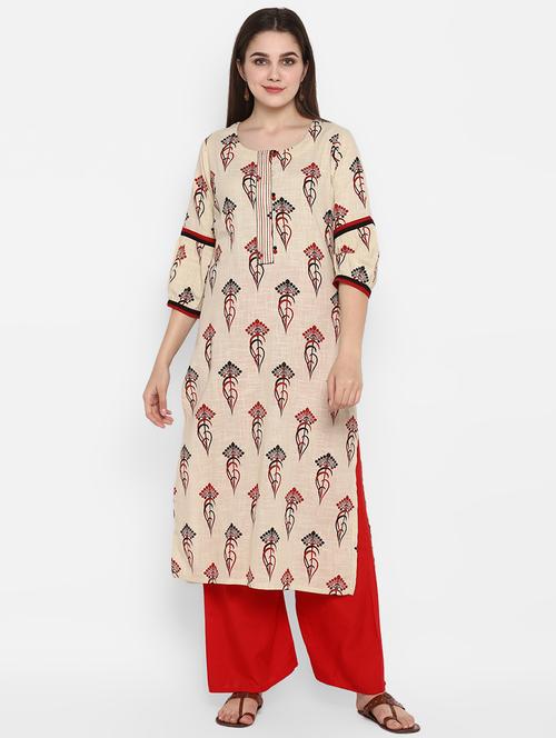 beige printed straight kurta - 17769806 - Very Small Image - 1