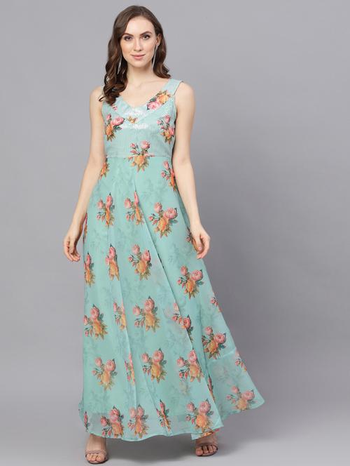 v-neck floral gown dress - 17769950 - Very Small Image - 1