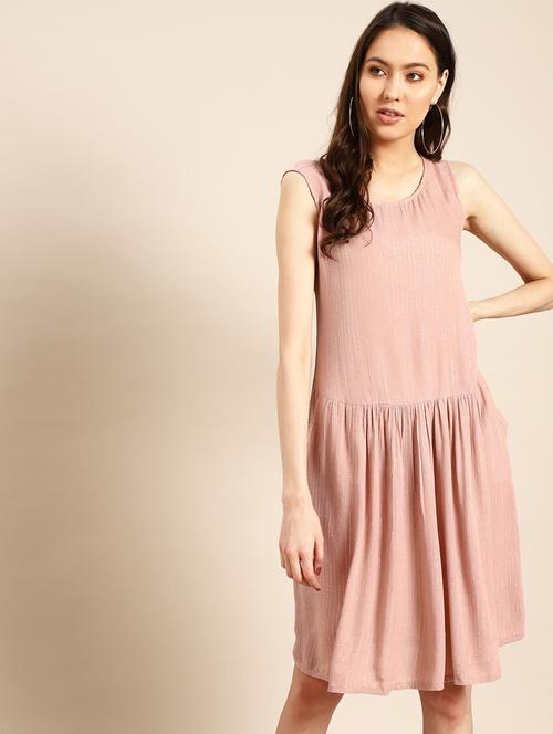 round neck gathered hem a-line dress - 17769991 - Very Small Image - 1
