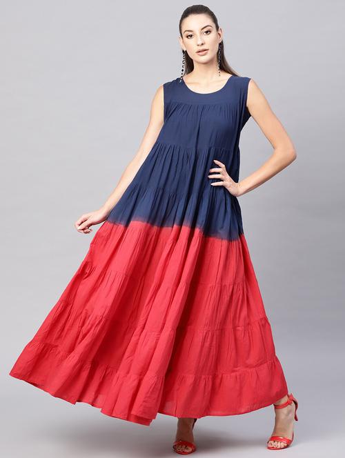 round neck color block tiered dress - 17769996 - Very Small Image - 1
