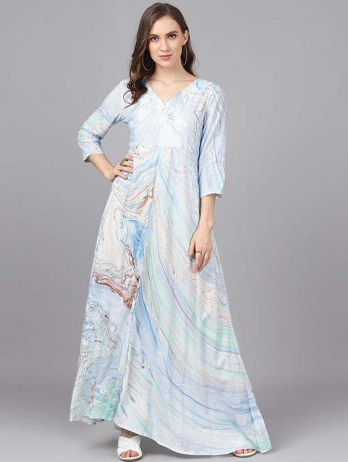 v-neck marble printed maxi dress - 17770002 - Very Small Image - 1