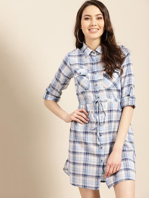 tie front checkered shirt dress - 17770023 - Very Small Image - 1