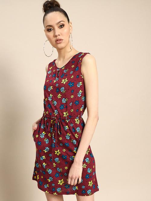 drawstring waist floral a-line dress - 17770025 - Very Small Image - 1