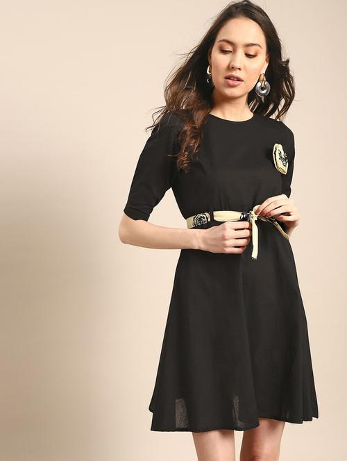 tie front solid a-line dress - 17770034 - Very Small Image - 1