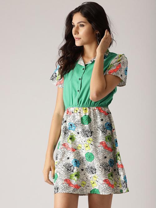 color block floral shirt dress - 17770053 - Very Small Image - 1