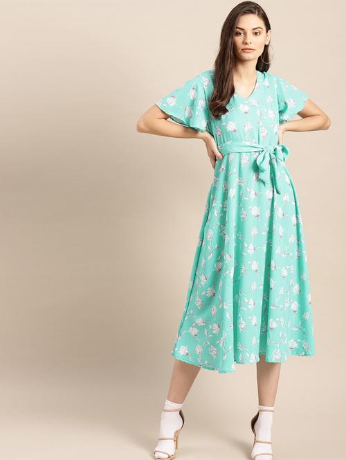 tie front floral fit & flare dress - 17770066 - Very Small Image - 1