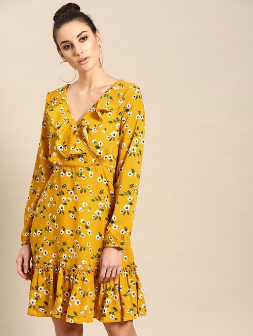 overlap neck floral a-line dress - 17770071 - Very Small Image - 1