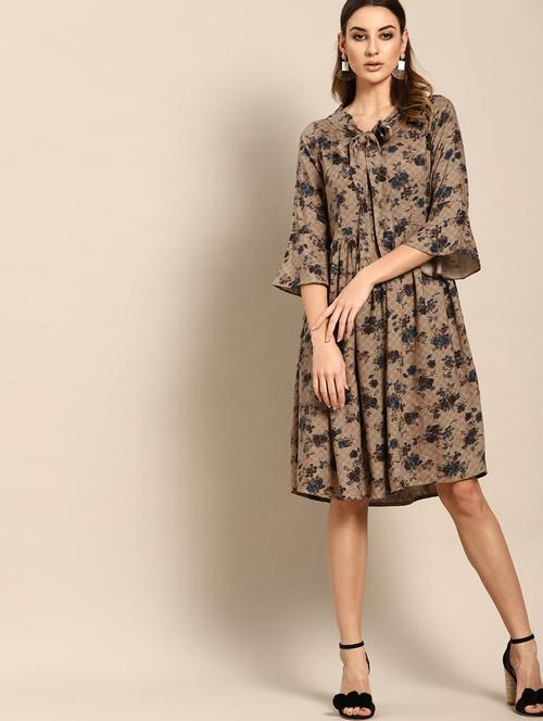 tie up neck floral flared dress - 17770076 - Very Small Image - 1