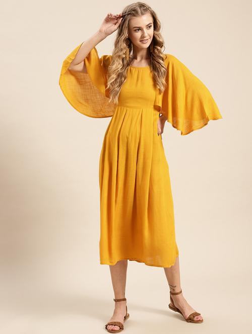 bell sleeved solid fit & flare dress - 17770078 - Very Small Image - 1