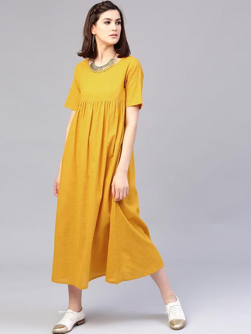 round neck solid fit & flare dress - 17770079 - Very Small Image - 1