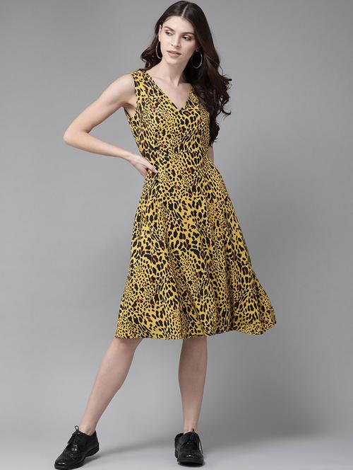 v-neck animal fit & flare dress - 17770115 - Very Small Image - 1