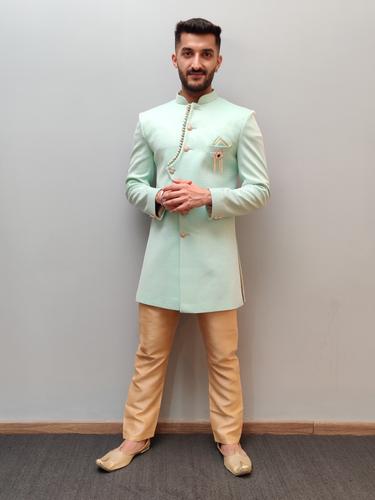 green party wear indo western set - 17770160 - Very Small Image - 1