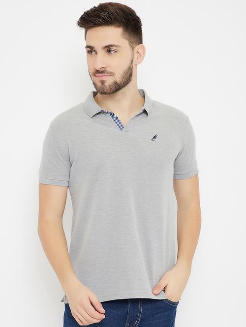 grey solid polo t-shirt - 17771141 - Very Small Image - 1