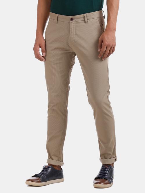 beige striped flat front casual trouser - 17771933 - Very Small Image - 1