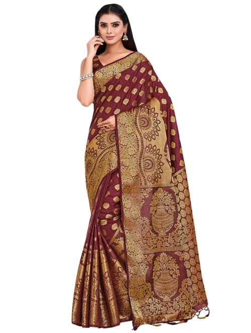 ethnic motifs kanjivaram saree with blouse - 17772521 - Very Small Image - 1