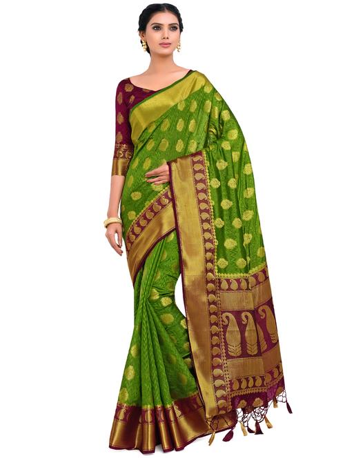 ethnic motifs kanjivaram saree with blouse - 17772523 - Very Small Image - 1