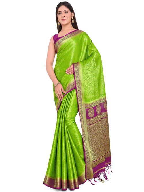 olive. art silk kanjivaram saree with blouse - 17772532 - Very Small Image - 1