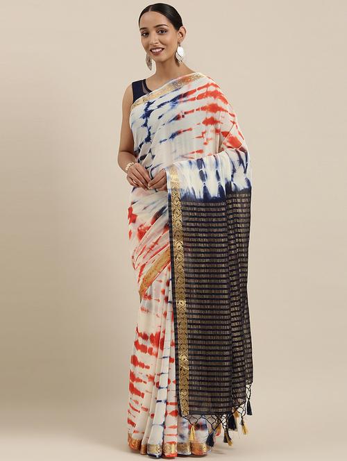 tie & dye banarasi saree with blouse - 17772537 - Very Small Image - 1