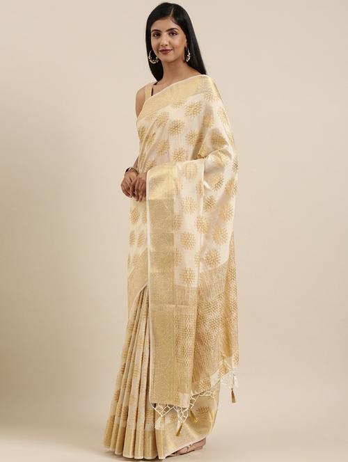 white art silk kanjivaram saree with blouse - 17772585 - Very Small Image - 1