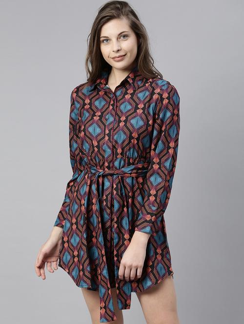 tie front abstract shirt dress - 17772709 - Very Small Image - 1