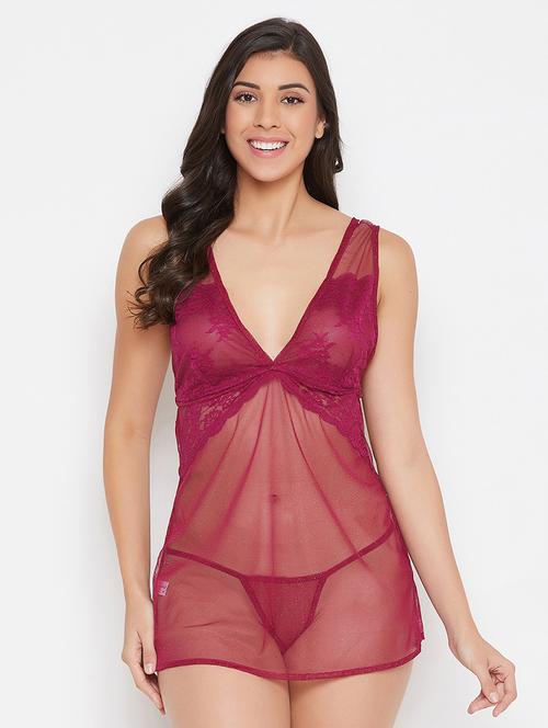 maroon lace babydoll - 17773187 - Very Small Image - 1