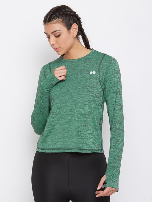 thumb hole sleeved melange tee - 17773224 - Very Small Image - 1