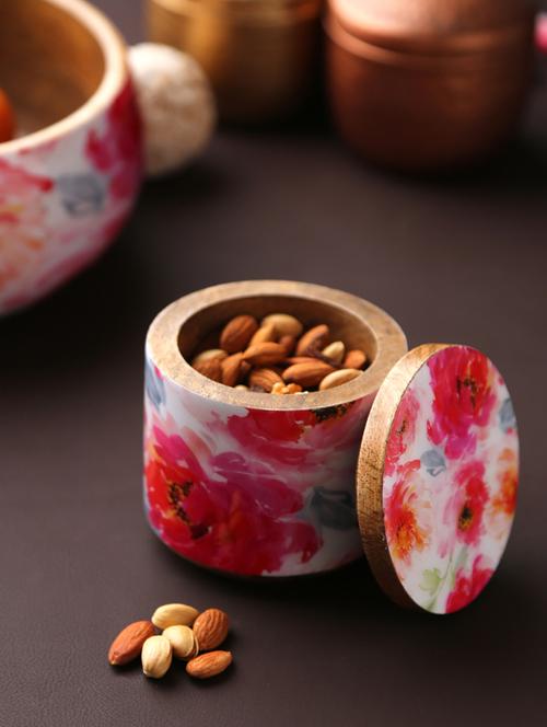 flower design enamelled wooden jar for dry snacks - 17773308 - Very Small Image - 1