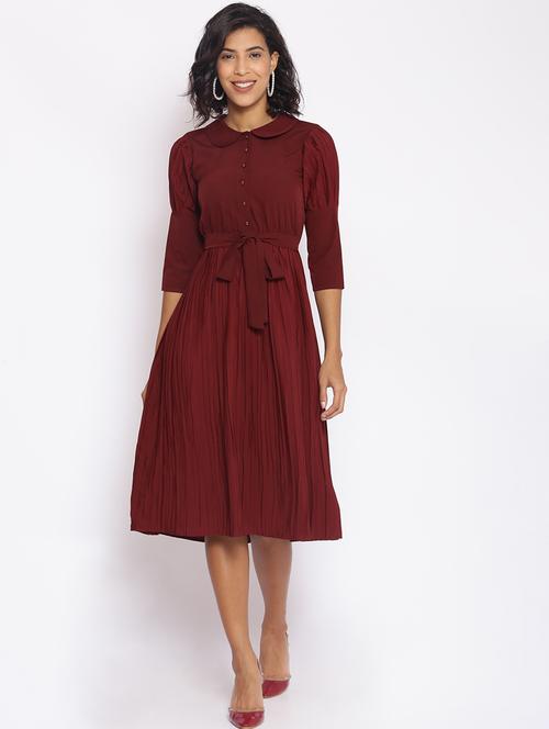 tie front solid a-line dress - 17773353 - Very Small Image - 1