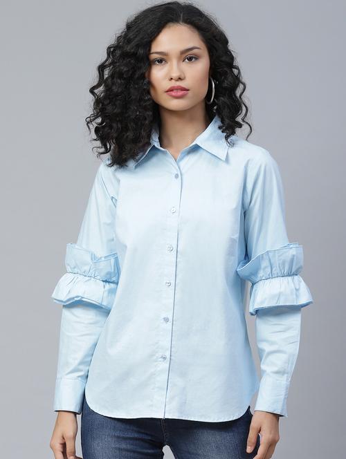 frill detail solid regular shirt - 17773431 - Very Small Image - 1