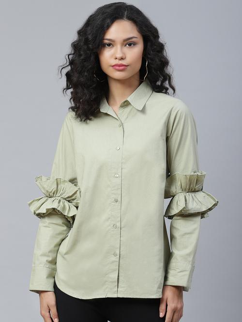 frill detail solid regular shirt - 17773434 - Very Small Image - 1