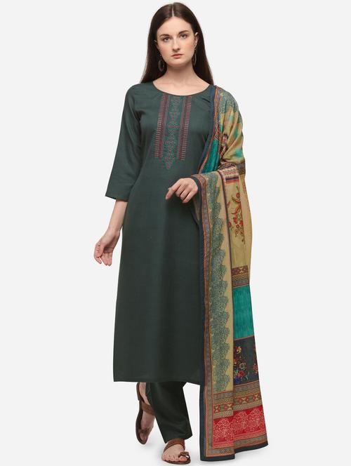 embroidered straight pant unstitched suit - 17773561 - Very Small Image - 1