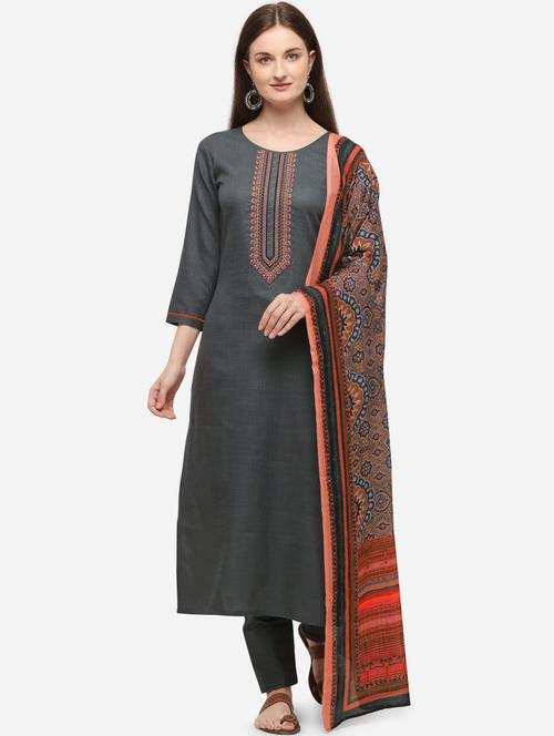 embroidered straight pant unstitched suit - 17773565 - Very Small Image - 1