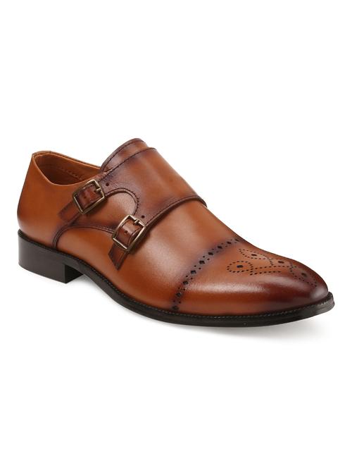 tan leather slip on monk straps - 17773841 - Very Small Image - 1