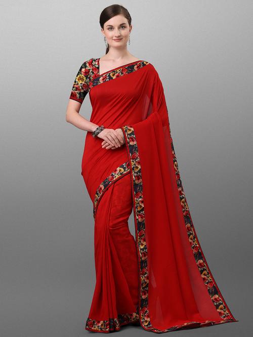 solid bordered saree with blouse - 17774533 - Very Small Image - 1