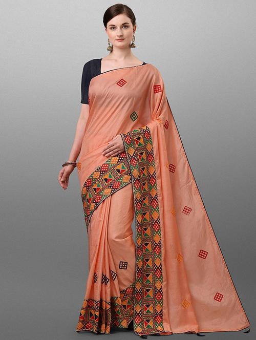peach embroidered saree with blouse - 17774538 - Very Small Image - 1