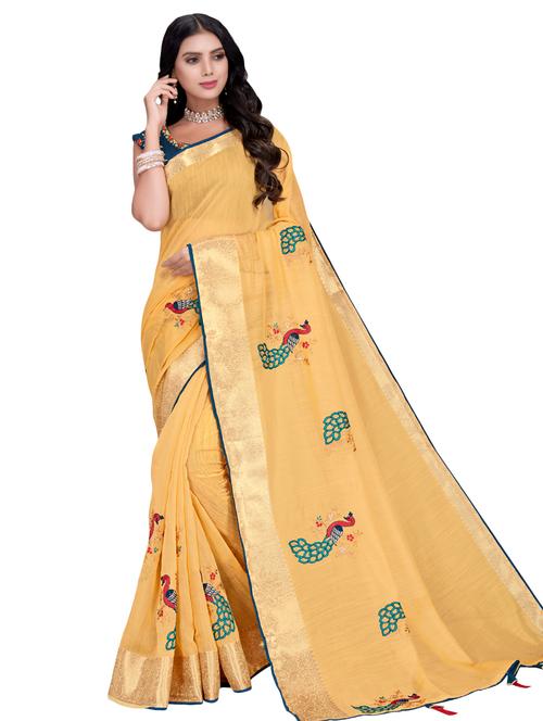 gold bordered chanderi saree with blouse - 17774590 - Very Small Image - 1
