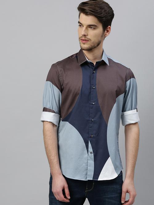 light blue color block casual shirt - 17774666 - Very Small Image - 1