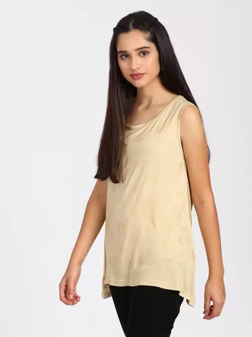 casual sleeveless printed women beige top - 17775138 - Very Small Image - 1