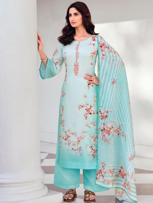 printed unstitched palazzo suit - 17775426 - Very Small Image - 1