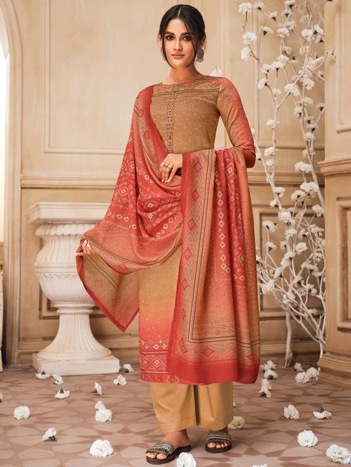 printed unstitched palazzo suit - 17775436 - Very Small Image - 1