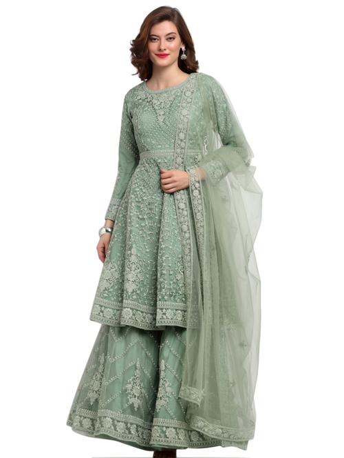 green net semistitched suit - 17775453 - Very Small Image - 1