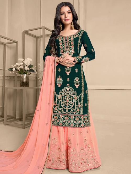 printed unstitched palazzo suit - 17775470 - Very Small Image - 1