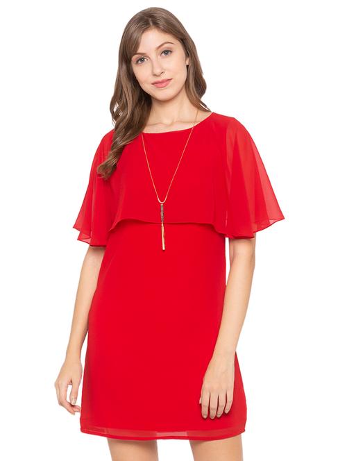 cape sleeved solid shift dress - 17776342 - Very Small Image - 1