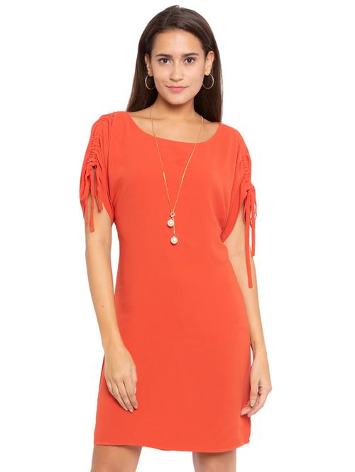 tie knot sleeved solid shift dress - 17776363 - Very Small Image - 1