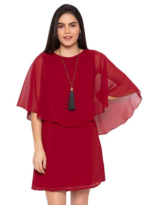 cape sleeved solid shift dress - 17776379 - Very Small Image - 1